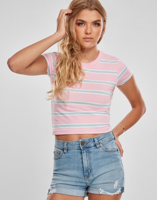 Дамска къса тениска на райета в розов цвят Urban Classics girlypink/oceanblue, Жени - Lit.bg Дамска къса тениска на райета в розов цвят Urban Classics girlypink/oceanblue, Жени - Lit.bg