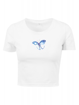 Дамска къса тениска в бял цвят Merchcode Ladies Butterfly Cropped Tee white 