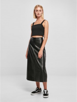 Дамска кожена пола в черен цвят Urban Classics Leather Midi Skirt