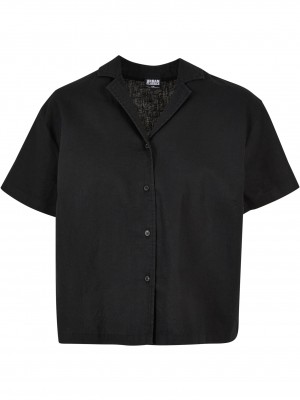 Дамска ленена риза в черен цвят Urban Classics Ladies Linen Shirt