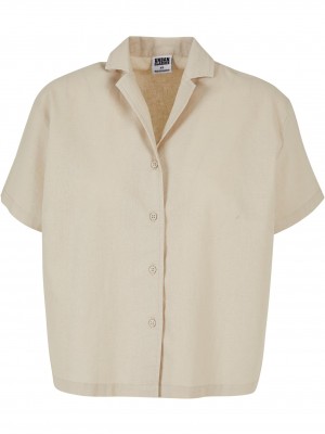 Дамска ленена риза в цвят екрю Urban Classics Ladies Linen Shirt