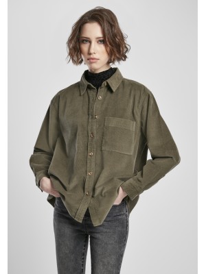 Дамска рипсена риза в цвят маслина Urban Classics Ladies Corduroy Oversized