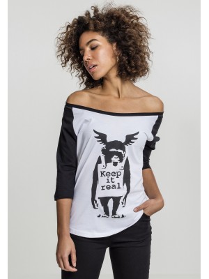 Дамска тениска Merchcode Banksy Ape Raglan wht/blk