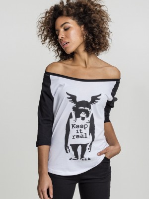 Дамска тениска Merchcode Banksy Ape Raglan wht/blk