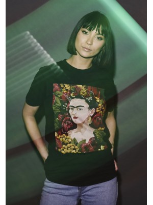 Дамска тениска Merchcode Frida Kahlo в черен цвят
