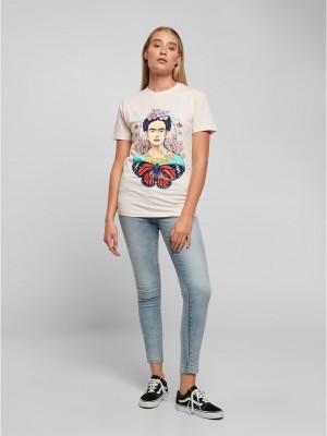 Дамска тениска Merchcode Frida Kahlo в цвят екрю
