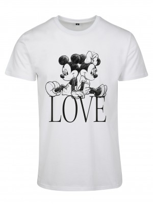 Дамска тениска Merchcode Minnie Loves Mickey в бял цвят