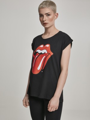 Дамска тениска Merchcode Rolling Stones Tongue в черен цвят