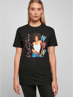 Дамска тениска в черно Merchcode WWW Whitney Houston