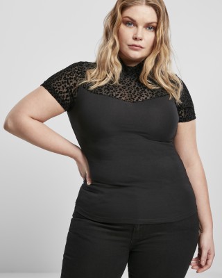 Дамска тениска в черно Urban Classics Ladies Flock Lace Turtleneck 
