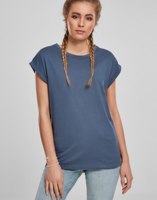 Дамска тениска в син цвят Urban Classics Ladies Extended Shoulder Tee vintageblue, Жени - Lit.bg