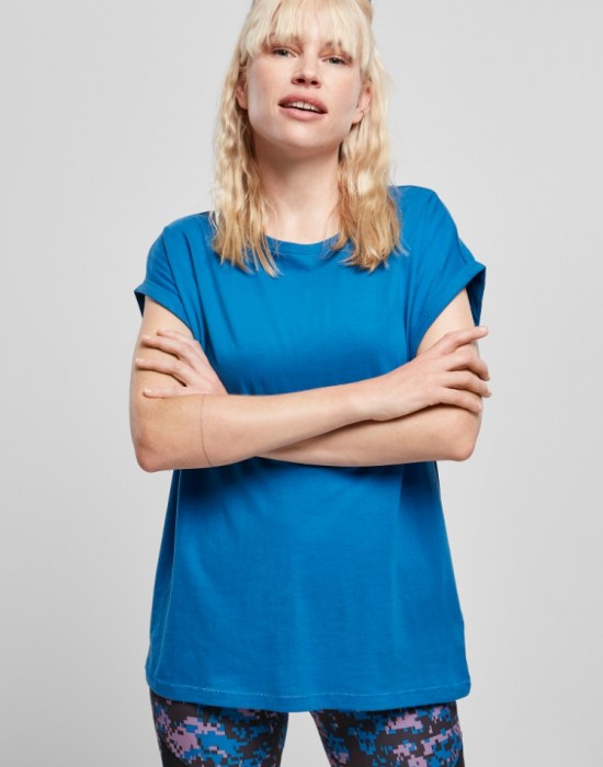 Дамска тениска в ярко син цвят Urban Classics Ladies Extended Shoulder Tee sporty blue, Жени - Lit.bg