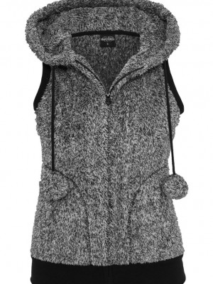 Дамска жилетка без ръкави в черно-бял меланж Urban Classics Ladies Melange Teddy Zip Vest
