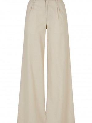 Дамски дълъг ленен панталон в цвят екрю Urban Classics Linen Pants