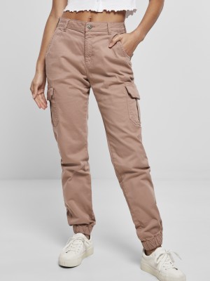 Дамски карго панталон Urban Classics Ladies High Waist Cargo Pants  в цвят пепел от рози