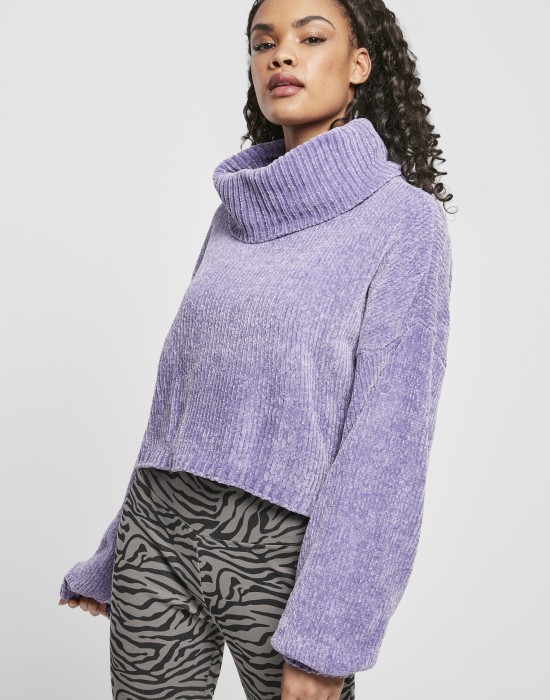 Дамски къс пуловер в лилав цвят Urban Classics Ladies Short Chenille Turtleneck Sweater, Блузи - Lit.bg Дамски къс пуловер в лилав цвят Urban Classics Ladies Short Chenille Turtleneck Sweater, Жени - Lit.bg