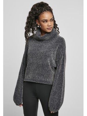 Дамски къс пуловер в сив цвят Urban Classics Ladies Short Chenille Turtleneck Sweater 