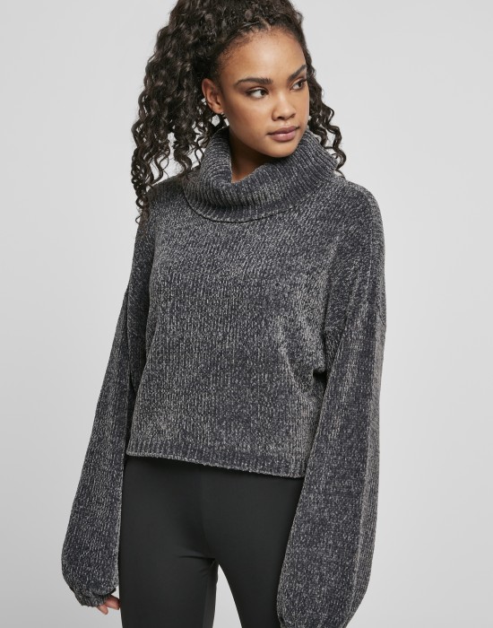 Дамски къс пуловер в сив цвят Urban Classics Ladies Short Chenille Turtleneck Sweater, Блузи - Lit.bg Дамски къс пуловер в сив цвят Urban Classics Ladies Short Chenille Turtleneck Sweater, Жени - Lit.bg