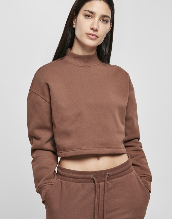 Дамски къс суичър в кафяво Ladies Cropped Oversized Sweat, Суичъри - Lit.bg