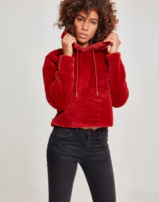 Дамски плюшен суичър Urban Classics burgundy, Жени - Lit.bg