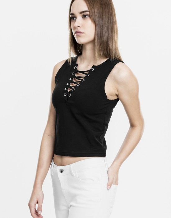 Дамски потник в черен цвят Urban Classics Ladies Lace Up Cropped Top black, Жени - Lit.bg