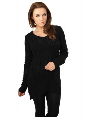 Дамски пуловер в черно Urban Classics Ladies Long Wideneck Sweater