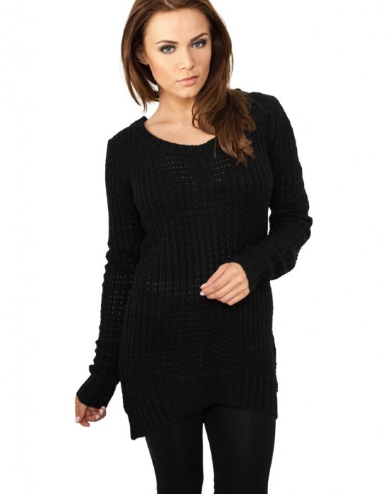 Дамски пуловер в черно Urban Classics Ladies Long Wideneck Sweater, Блузи - Lit.bg