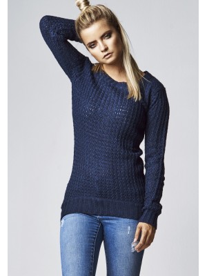 Дамски пуловер в тъмносиньо Urban Classics Ladies Long Wideneck Sweater 