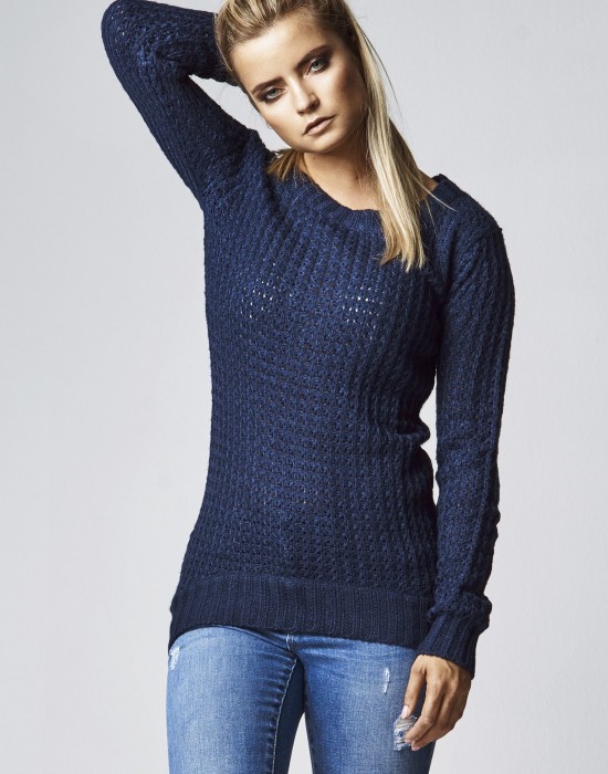 Дамски пуловер в тъмносиньо Urban Classics Ladies Long Wideneck Sweater, Жени - Lit.bg