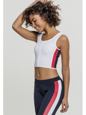 Дамски спортен топ с цип в бял цвят Urban Classics Ladies Side Stripe Cropped Zip Top white/firered/navy XS