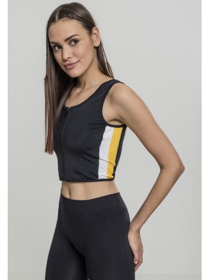 Дамски спортен топ с цип в черен цвят Urban Classics Ladies Side Stripe Cropped Zip Top black/white/chromeyellow 