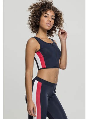 Дамски спортен топ с цип в тъмносин цвят Urban Classics Ladies Side Stripe Cropped Zip Top navy/fire red/white 