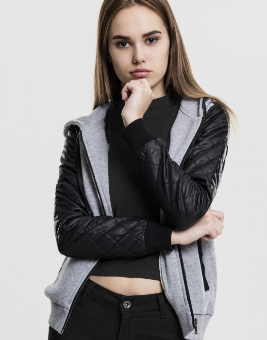 Дамски суичър Urban Classics с кожени ръкави gry/blk XS, Суичъри - Lit.bg Дамски суичър Urban Classics с кожени ръкави gry/blk XS, Жени - Lit.bg