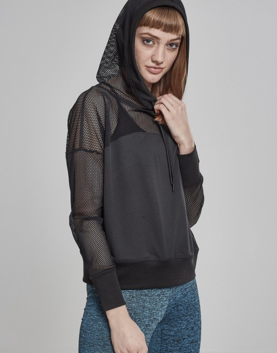 Дамски суичър в черно Urban Classics Ladies Mesh Hoody, Жени - Lit.bg