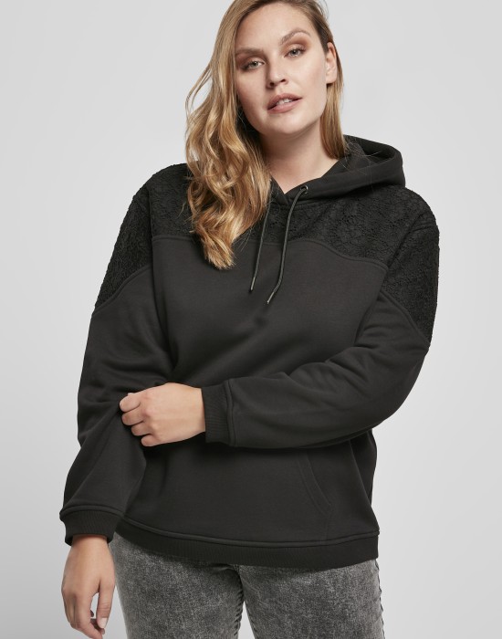 Дамски суичър в черно от Urban Classics Ladies Lace Inset, Жени - Lit.bg