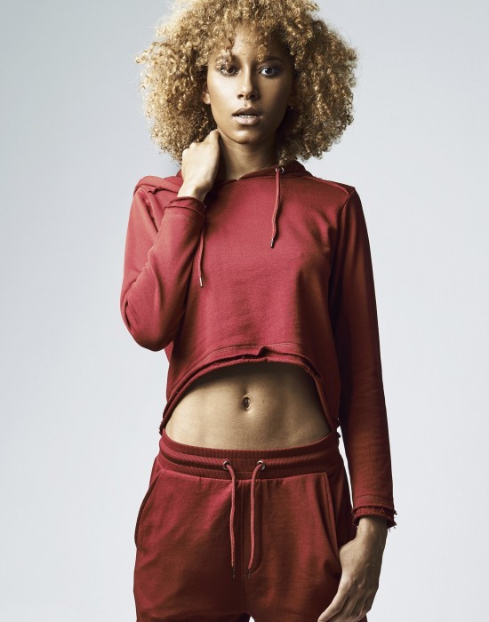 Дамски суичър в цвят бордо Urban Classics Ladies Cropped Terry Hoody, Жени - Lit.bg