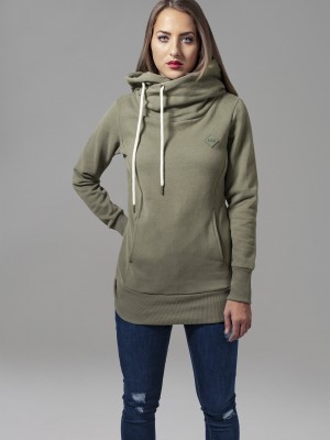 Дамски суичър в цвят маслина Urban Classics Ladies Long Logopatch Hoody