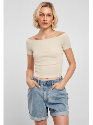 Дамски топ в цвят екрю Ladies Off Shoulder Rib Tee