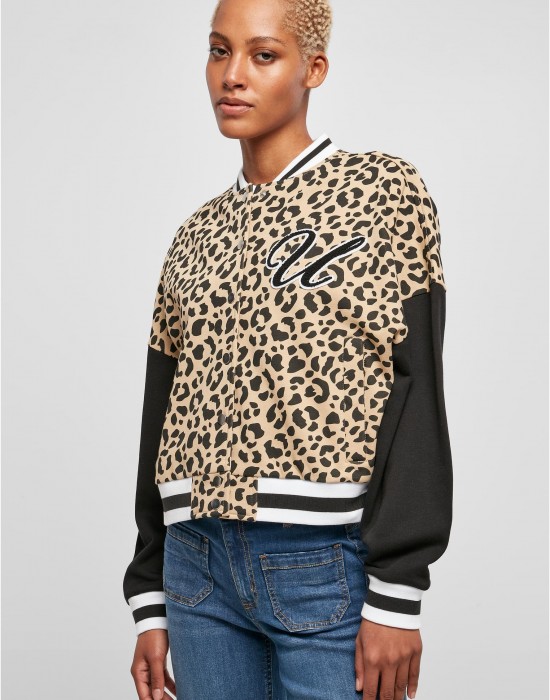 Дамско колежанско яке в цветен десен Urban Classics Ladies Jacket unionbeigeleo/black, Якета - Lit.bg Дамско колежанско яке в цветен десен Urban Classics Ladies Jacket unionbeigeleo/black, Якета - Lit.bg