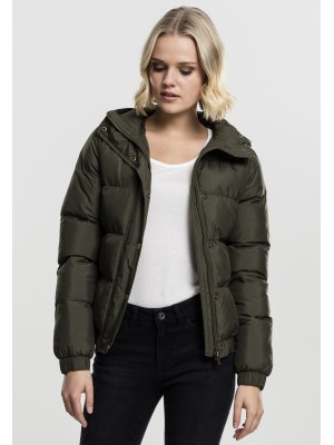 Дамско яке Urban Classics Hooded Puffer в цвят маслина