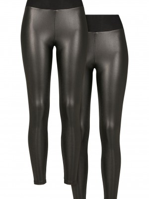 Комплект от два чифта дамски кожени клинове в черен цвят Urban Classics Ladies Leggings