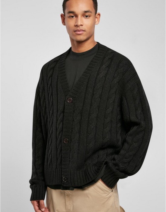Мъжка плетена жилетка в черен цвят Urban Classics Boxy Cardigan, Якета - Lit.bg
