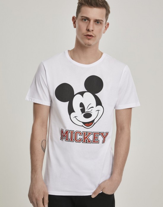 Мъжка тениска Merchcode  Mickey College в бял цвят, Мъже - Lit.bg