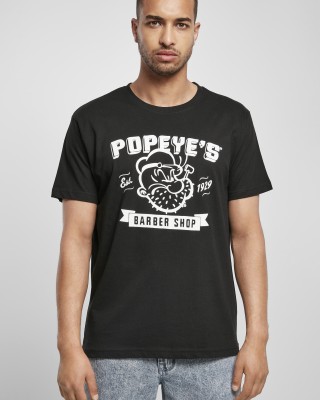 Мъжка тениска в черно Merchcode Popeye Barber Shop 