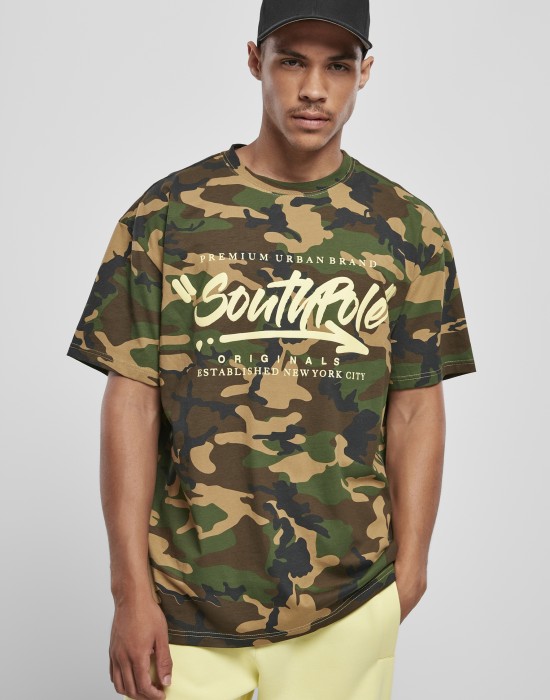 Мъжка тениска в камуфлажен цвят Southpole Short Sleeve Tee korean camo, Мъже - Lit.bg