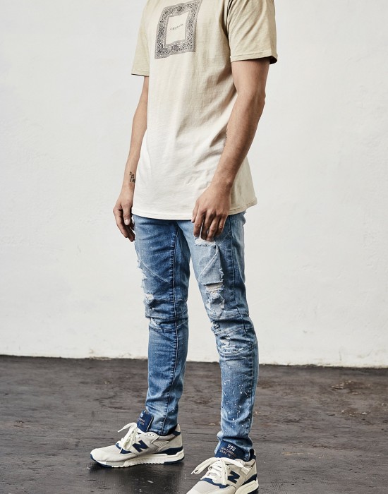 Мъжки дънки в светлосиньо C&S, модел Paneled Denim light blue/white, Мъже - Lit.bg
