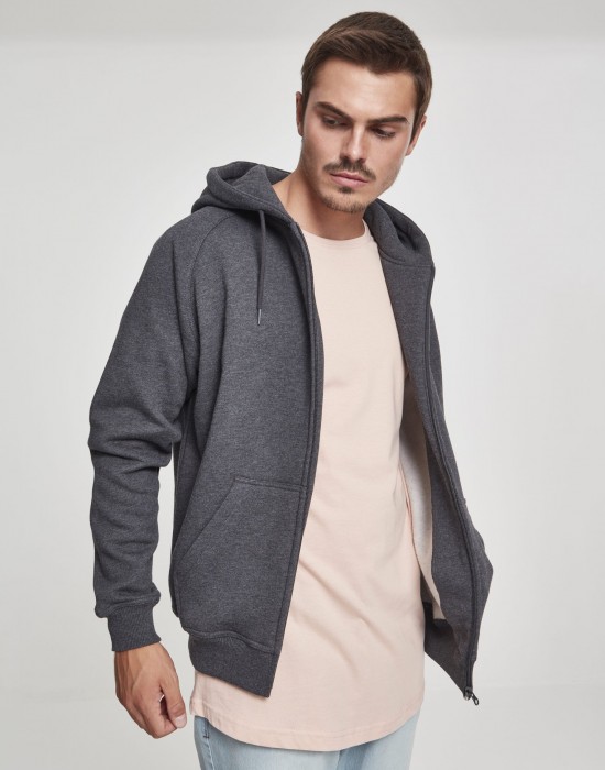 Мъжки изчистен суичър с цип Urban Classics charcoal TB014C, Мъже - Lit.bg Мъжки изчистен суичър с цип Urban Classics charcoal TB014C, Мъже - Lit.bg