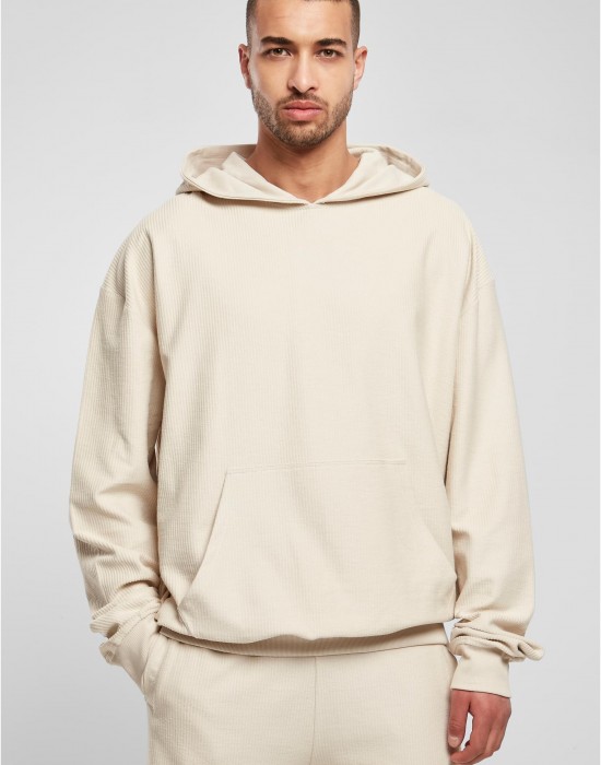 Мъжки суичър с качулка в цвят екрю Urban Classics Terry Hoody, Суичъри - Lit.bg