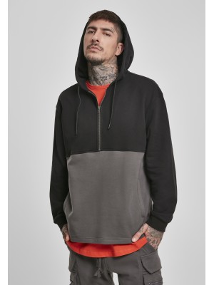 Мъжки суичър в черно и сиво Urban Classics Relaxed Half Zip Hoodie 
