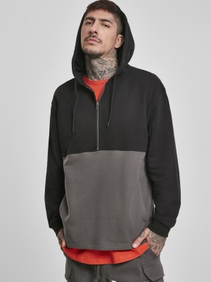 Мъжки суичър в черно и сиво Urban Classics Relaxed Half Zip Hoodie 